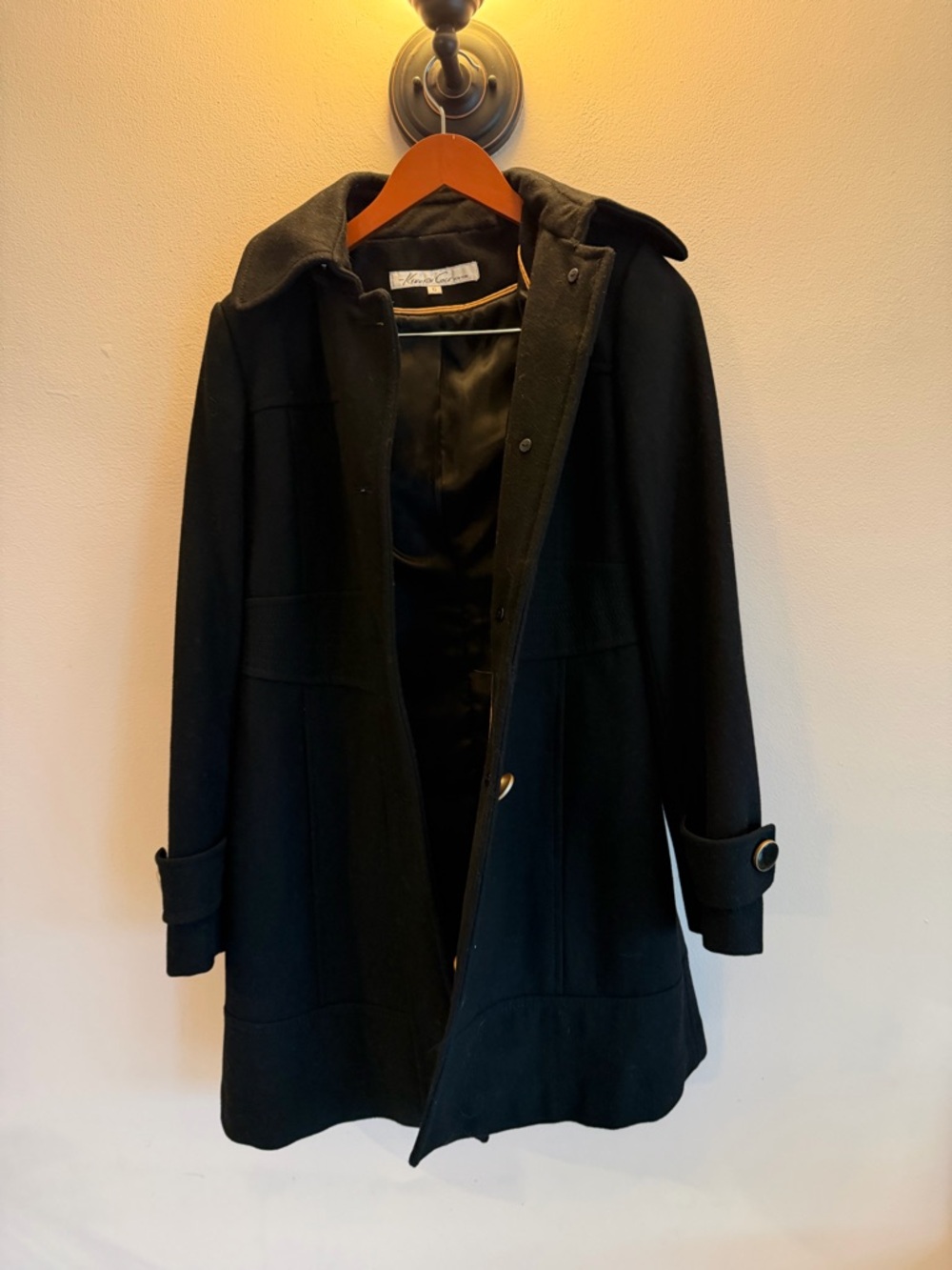 Kenneth Cole New York Black Wool Blend Hooded Coat Womens Size 6‎ RN54163